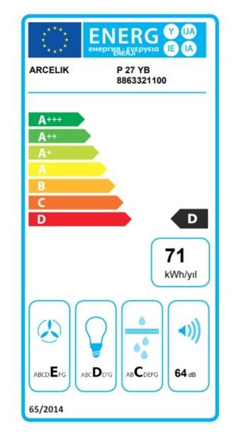 Arçelik P27 YB 60 cm Cam Karbon Filtreli Bacasız Duvar Tipi Damlumbaz Beyaz