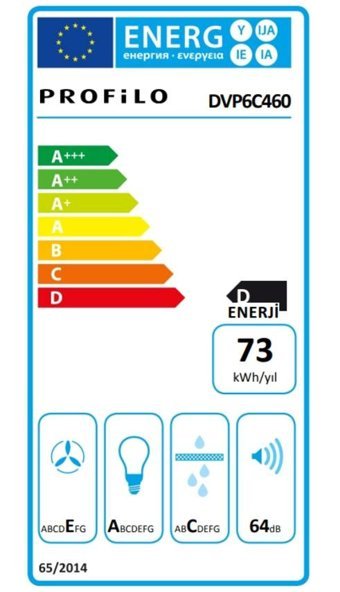 Profilo DVP6C460 125 W 390 m3/h 60 cm Paslanmaz Çelik Bacalı Duvar Tipi Damlumbaz Siyah