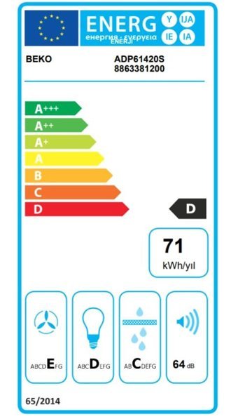 Beko Adp 61420 S 400 m3/h 60 cm Karbon Filtreli Bacasız Duvar Tipi Damlumbaz Siyah