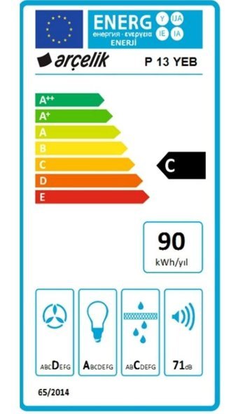 Arçelik P 13 YEB 537 m3/h 60 cm Cam Karbon Filtreli Bacasız Duvar Tipi Damlumbaz Beyaz