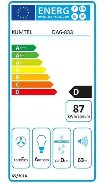 Kumtel DA6-833 100 W 450 m3/h 60 cm Cam Bacalı Duvar Tipi Damlumbaz Siyah