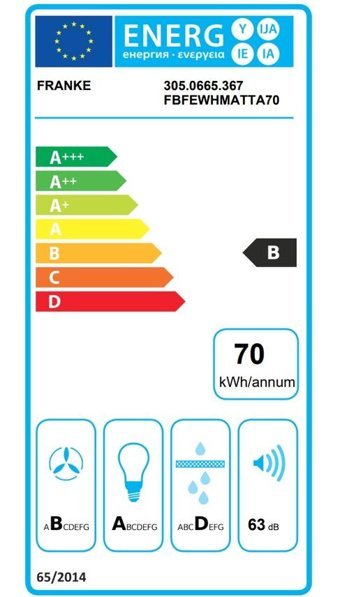 Franke FBFE WH MATT A70 Matt 570 m3/h 700 mm Bacasız Duvar Tipi Damlumbaz Beyaz