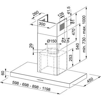Franke Format FDF EG6 60 XS 160 W 500 m3/h 60 cm Metal Bacasız Duvar Tipi Damlumbaz İnox