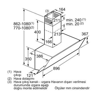 Siemens LC95KA270T 210 W 580 m3/h 90 cm Cam Bacalı Duvar Tipi Damlumbaz Beyaz