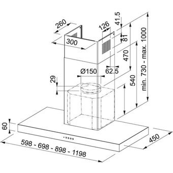 Franke Format FDF EG6 90 XS 160 W 460 m3/h 60 cm Metal Bacasız Duvar Tipi Damlumbaz İnox