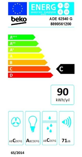 Beko ADE 62540 S 537 m3/h 60 cm Cam Karbon Filtreli Bacasız Duvar Tipi Damlumbaz Siyah