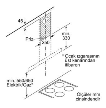 Bosch DWB66DM50 580 m3/h 60 cm Cam Karbon Filtreli Bacasız Duvar Tipi Damlumbaz Gri