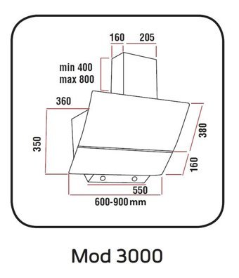 Alveus Mod 3000 190 W 650 m3/h 60 cm Cam Karbon Filtreli Bacasız Duvar Tipi Damlumbaz Beyaz