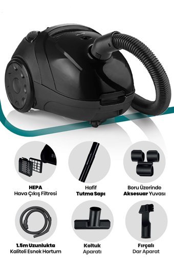 Goldmaster Titiz 700 W Yatay Toz Torbalı Süpürge Siyah