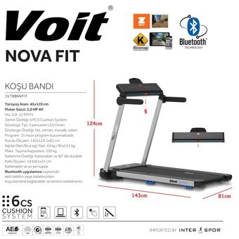 Voit Nova Fit 15 Programlı 90 kg Kapasiteli Motorlu Koşu Bandı Siyah