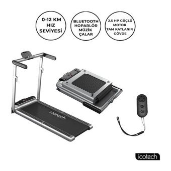 Icotech T12 1 Programlı 120 kg Kapasiteli Motorlu Katlanabilir Koşu Bandı Siyah