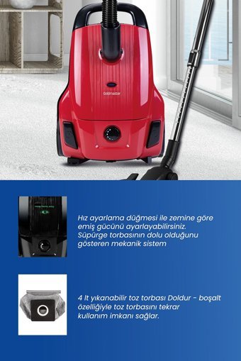 Goldmaster Fuerza 900 W Yatay Toz Torbalı Süpürge Kırmızı