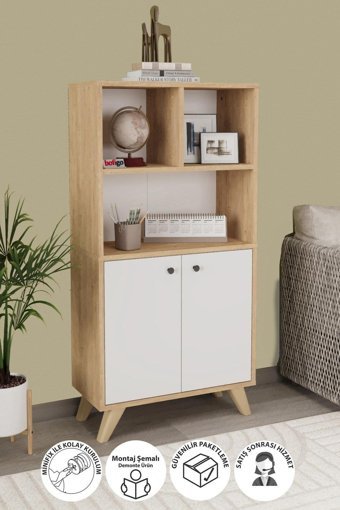 Bofigo 5 Raflı Suntalam 127 cm Beyaz-Meşe Kitaplık