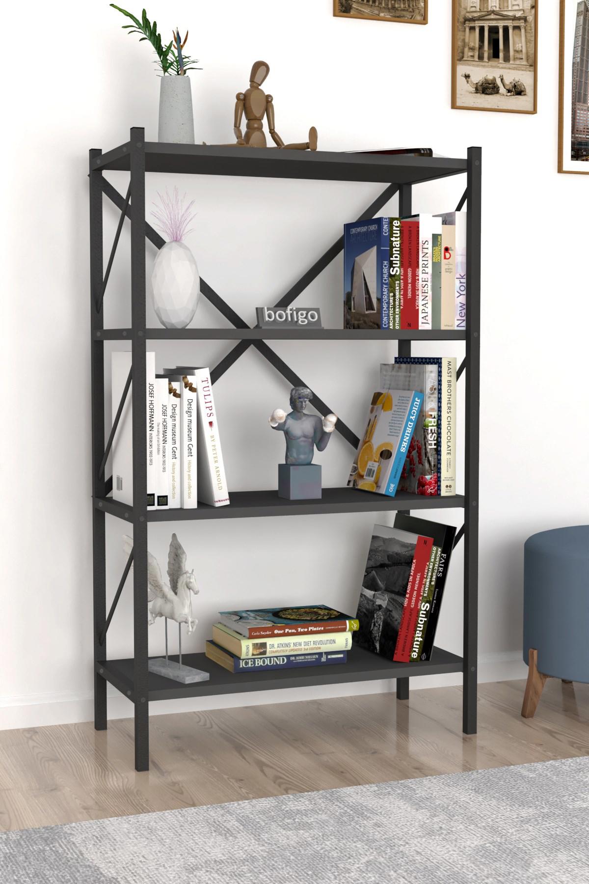 Bofigo 4 Raflı Suntalam 120 cm Antrasit Kitaplık