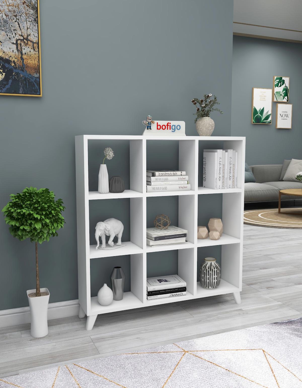 Bofigo 9 Bölmeli Suntalam 88 cm Beyaz Kitaplık