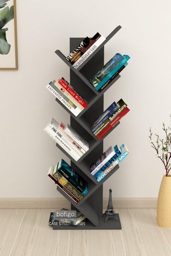 Bofigo 7 Raflı Suntalam 122 cm Antrasit Kitaplık