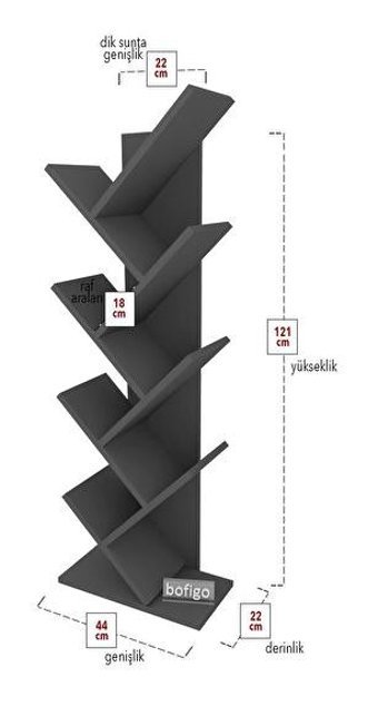 Bofigo 7 Raflı Suntalam 122 cm Antrasit Kitaplık