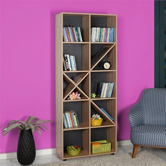 Adore Mobilya 10 Raflı Suntalam 188 cm Ceviz Kitaplık