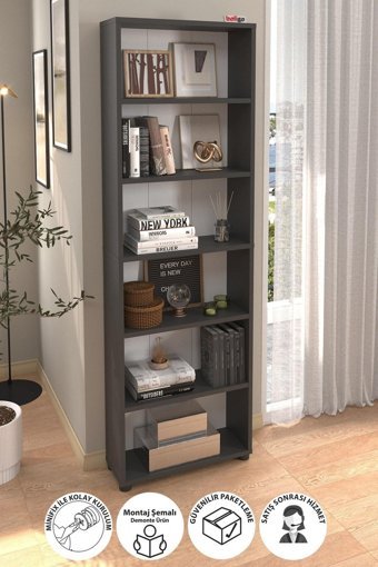 Bofigo 6 Raflı Suntalam 174 cm Antrasit Kitaplık