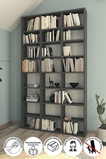 Bofigo 24 Raflı Suntalam 178 cm Antrasit Kitaplık