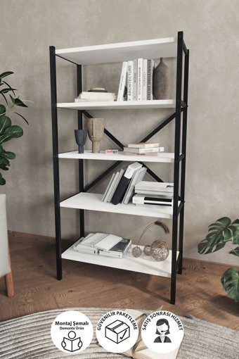 Bofigo 5 Raflı Suntalam 120 cm Beyaz Kitaplık