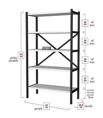 Bofigo 5 Raflı Suntalam 120 cm Beyaz Kitaplık