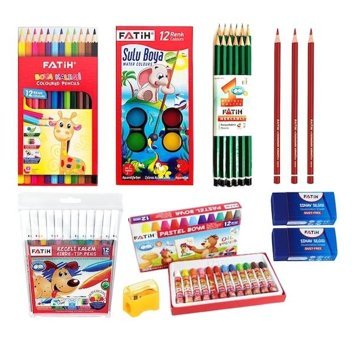 Okul Kırtasiye Seti 12 Renk Kuru Sulu Keçeli Kalem Pastel Boya