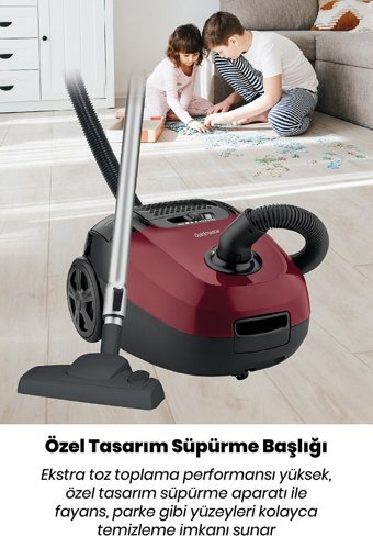 Goldmaster Olimpos 1400 W Yatay Hepa Filtreli Toz Torbalı Süpürge Kırmızı