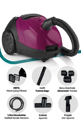 Goldmaster Titiz 700 W Yatay Hepa Filtreli Toz Torbalı Süpürge Mor