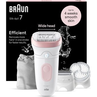 Braun 7 7-060 Koltuk Altı Genital Bölge Bacak İçin 40 Cımbızlı Kablosuz Işıklı Epilasyon Cihazı Beyaz-Pembe