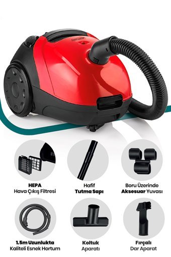 Goldmaster Titiz 700 W Yatay Toz Torbalı Süpürge Kırmızı