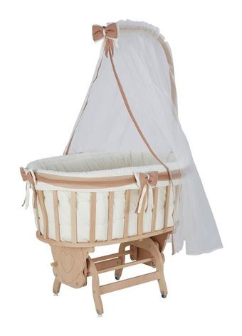 Babycom Ahşap 15 kg Kapasiteli Yuvarlak Tekerlekli Yataklı Sallanan Anne Yanı Beşik Kahverengi