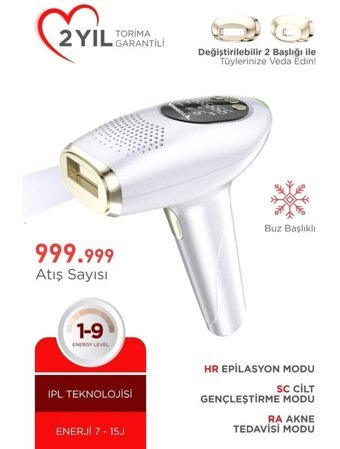 Torima BHRL-09 999999 Atımlı Yüz Koltuk Altı Genital Bölge Tüm Vücut İçin Çift Başlıklı Buzlu IPL Lazer Epilasyon Aleti
