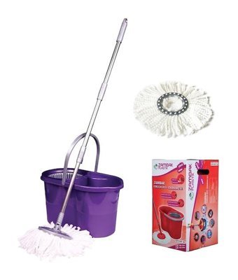 Zambak Döner Başlıklı Mop Temizlik Seti Mor + Yedek Mop