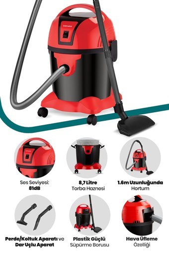 Goldmaster Süperturbo 1200 W Dikey Toz Torbalı Süpürge Kırmızı - Siyah
