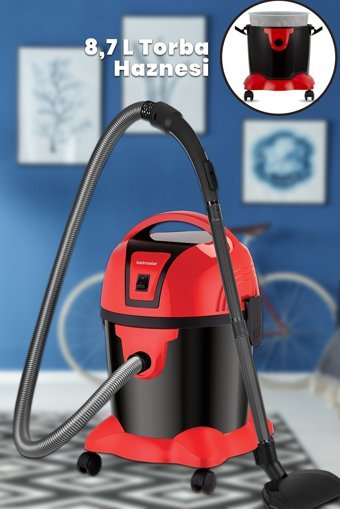 Goldmaster Süperturbo 1200 W Dikey Toz Torbalı Süpürge Kırmızı - Siyah