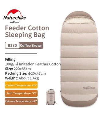Naturehike Feeder B180 -8 Derece Pamuk Kış Kamp Tek Kişilik Yetişkin Uyku Tulumu Krem