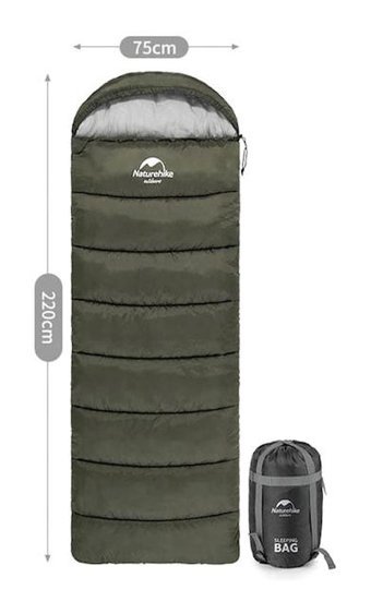 Naturehike U150 -6 Derece Elyaf Kış Dağcılık Tek Kişilik Yetişkin Uyku Tulumu Haki