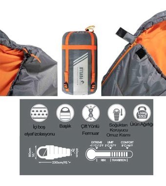 Bestway Pavillo 68103 6 Derece Polyester Dört Mevsim Kamp Tek Kişilik Yetişkin Uyku Tulumu Gri
