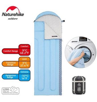 Naturehike L250 - 10 Derece Pamuk Dört Mevsim Kamp Tek Kişilik Yetişkin Uyku Tulumu Mavi
