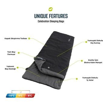 Outwell -10 Derece Polyester Dört Mevsim Kamp Tek Kişilik Yetişkin Uyku Tulumu Siyah