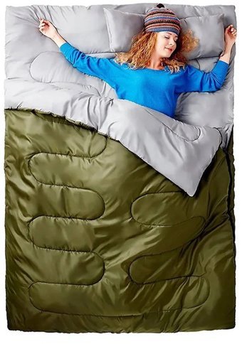 Efsane Kamp 10 Derece Polyester Dört Mevsim Kamp Çift Kişilik Yetişkin Uyku Tulumu Yeşil