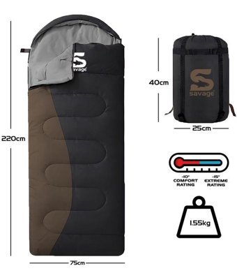 Savage Ys-507 -15 Derece Elyaf Kış Kamp Tek Kişilik Yetişkin Uyku Tulumu Siyah