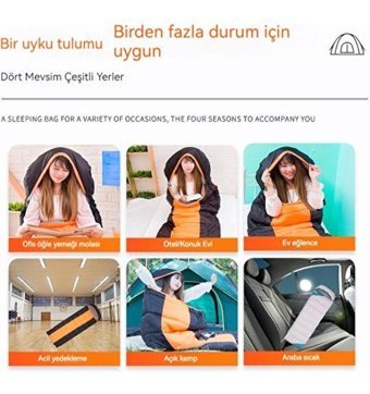 Jzcat -20 Derece Pamuk Dört Mevsim Kamp Tek Kişilik Yetişkin Uyku Tulumu Siyah