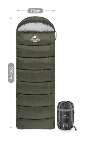 Naturehike U250 -10 Derece Elyaf Kış Dağcılık Tek Kişilik Yetişkin Uyku Tulumu Haki