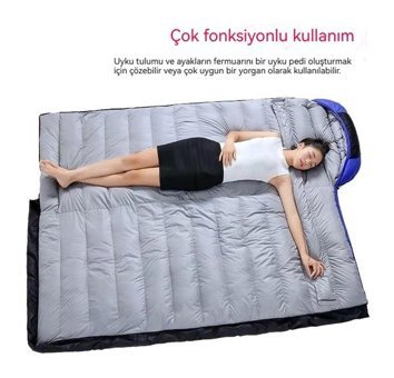 Happyplanet -5 Derece Pamuk Dört Mevsim Dağcılık Çift Kişilik Yetişkin Uyku Tulumu Mavi