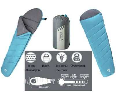Bestway Pavillo Hiberhide 6 -10 Derece Polyester Dört Mevsim Kamp Tek Kişilik Yetişkin Uyku Tulumu Mavi