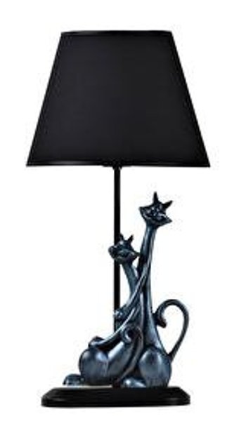 Qdec Kedi Kumaş Başlıklı Siyah Metal Ayaklı Abajur