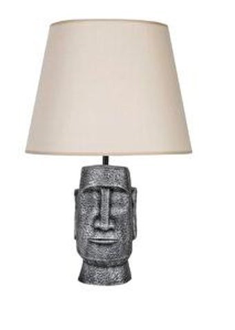 Qdec Moai Kumaş Başlıklı Beyaz Gümüş Metal Ayaklı Abajur