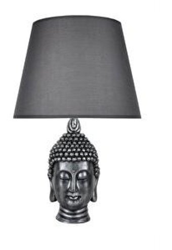 Qdec Büyük Buda Kumaş Başlıklı Gri Gümüş Metal Ayaklı Abajur